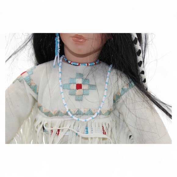 Silver Moon Native American Collectible Porcelain Doll By Linda Mason W/ Beaded - Picture 6 of 12